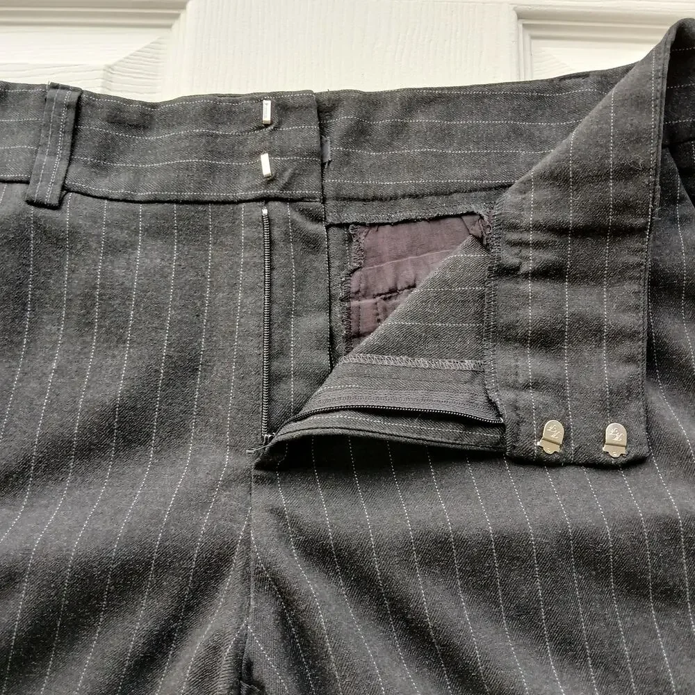 Karen Kane Black Pinstripe Slacks 14 self hemmed 27" inseam short warm comfy - Picture 3 of 13
